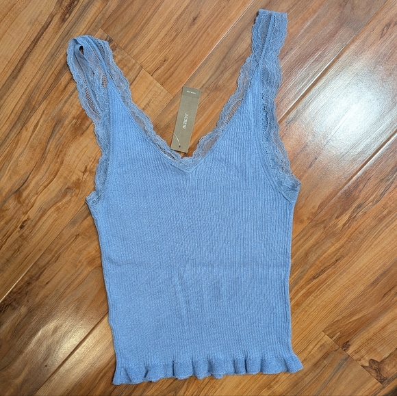 J. Crew Lace-trim ribbed sweater-tank Women's Small Periwinkle Ruffle Hem NWT - Picture 6 of 6